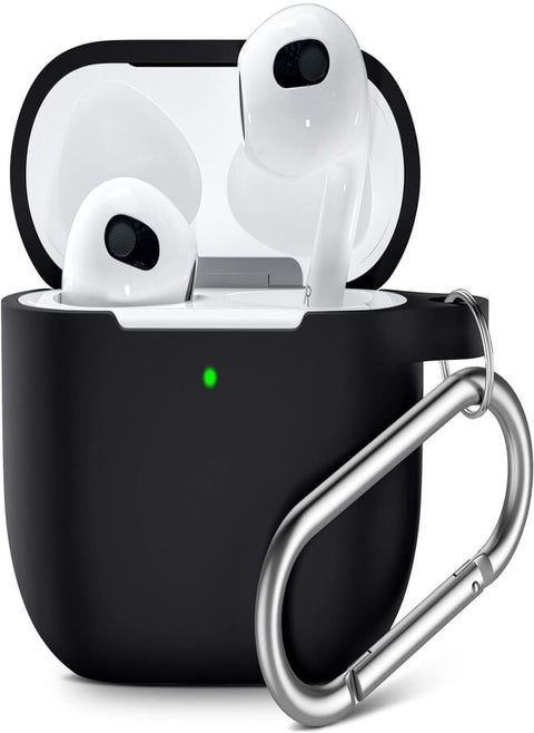 Generic Case Cover Silicone Compatible with AirPods Case Dust Proof Cover Earphone With Keychain Simple Design And Easy Install Compatible with AirPods (black) (Compatible with AirPods 3)