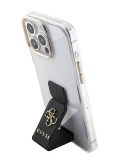 GUESS iPhone 15 Pro Case Grip stand Clear Back Cover with Saffiano Grip Leather and 4G Logo / Drop Protection / Easy Snap-On / Slim Profile - Black  - Image 5