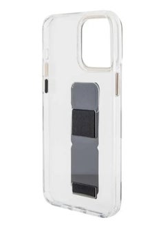 GUESS iPhone 15 Pro Case Grip stand Clear Back Cover with Saffiano Grip Leather and 4G Logo / Drop Protection / Easy Snap-On / Slim Profile - Black  - Image 4