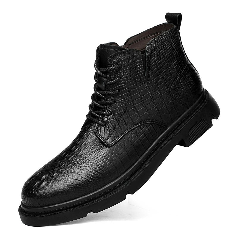 2023 New Genuine Leather Crocodile Pattern Casual Leather Boots Outdoor Cotton-Padded Warm Martin Boots Workwear Martin Boots - Image 2