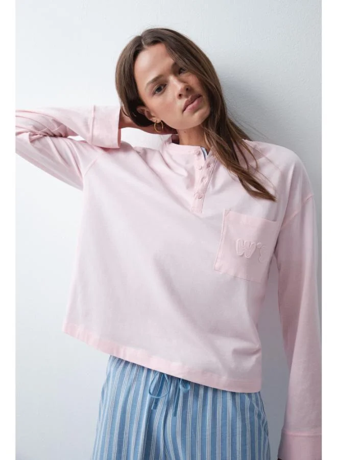 Pink cotton pocket T-shirt