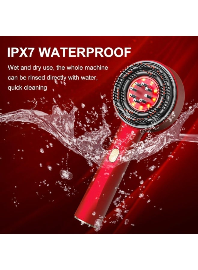 Premium Head Scalp Electric Massager 2 IN 1 Hair Oil Applicator Comb, Head & Scalp Massaging Brush, IPX7 Waterproof,Portable Deep Massager For Hair, Massager Machine (Red) - Image 1