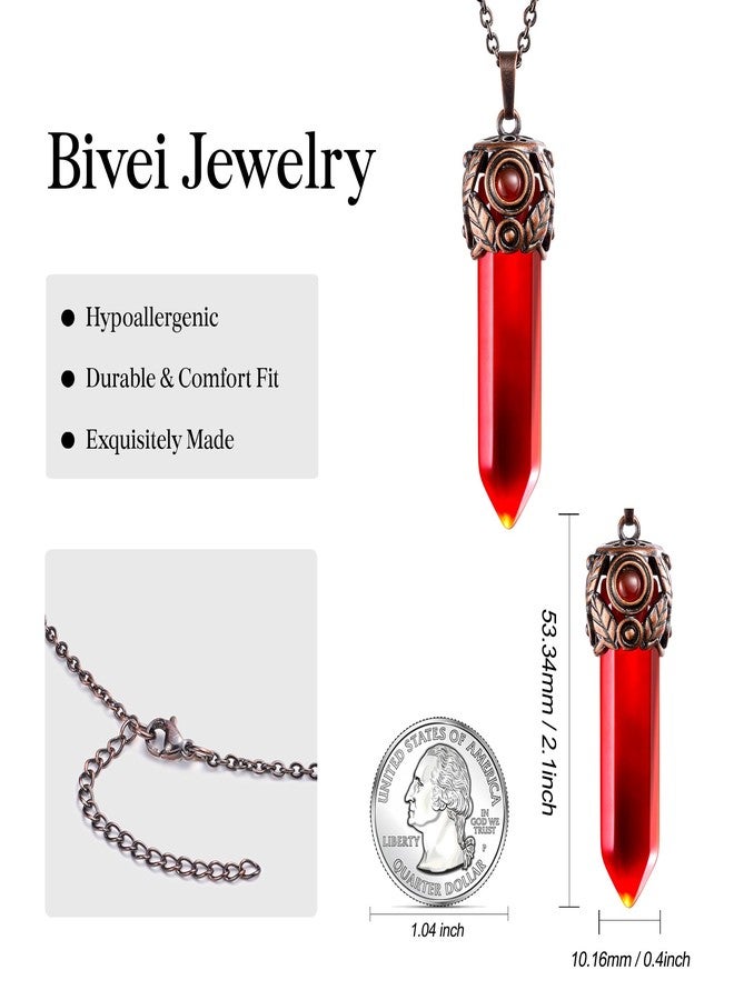 Bivei Crystal Necklace Men Women Red Agate Chakra Crystals and Stones Necklaces Retro Antique Brass Hexagonal Prism Gemstone Quartz Rock Pendant Witch Vampires Jewelry Gift (Red Agate) - Image 5