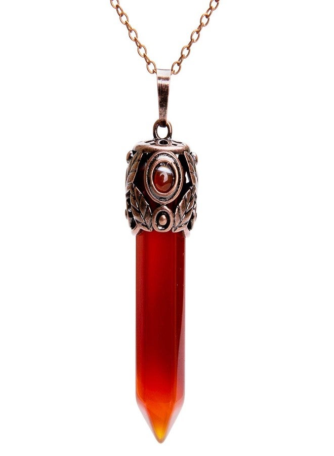 Bivei Crystal Necklace Men Women Red Agate Chakra Crystals and Stones Necklaces Retro Antique Brass Hexagonal Prism Gemstone Quartz Rock Pendant Witch Vampires Jewelry Gift (Red Agate) - Image 1