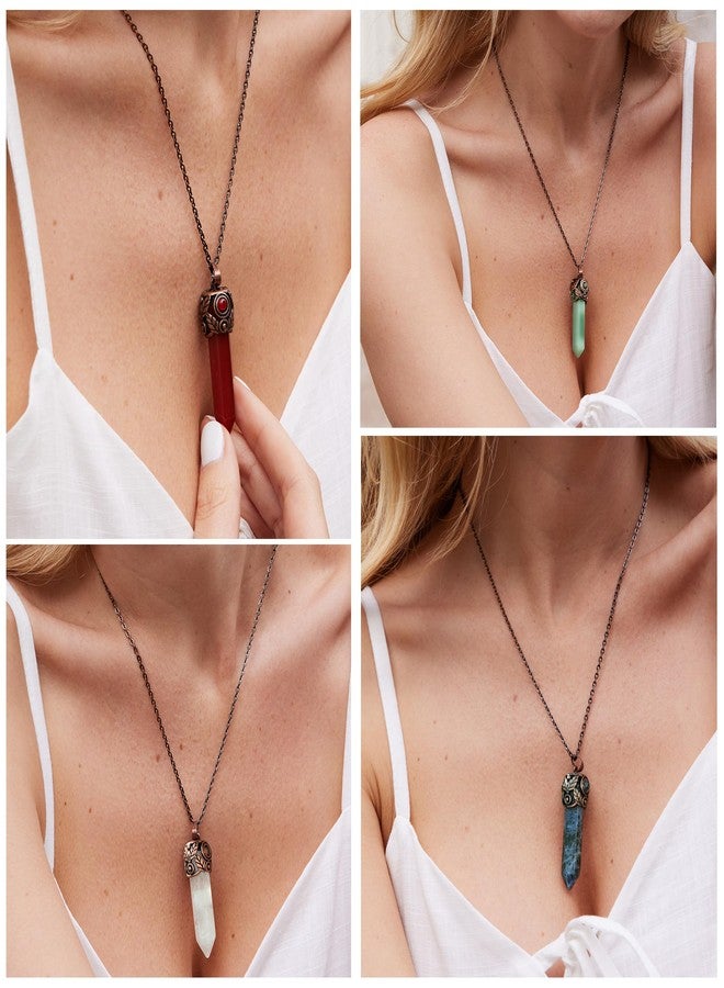 Bivei Crystal Necklace Men Women Red Agate Chakra Crystals and Stones Necklaces Retro Antique Brass Hexagonal Prism Gemstone Quartz Rock Pendant Witch Vampires Jewelry Gift (Red Agate) - Image 3