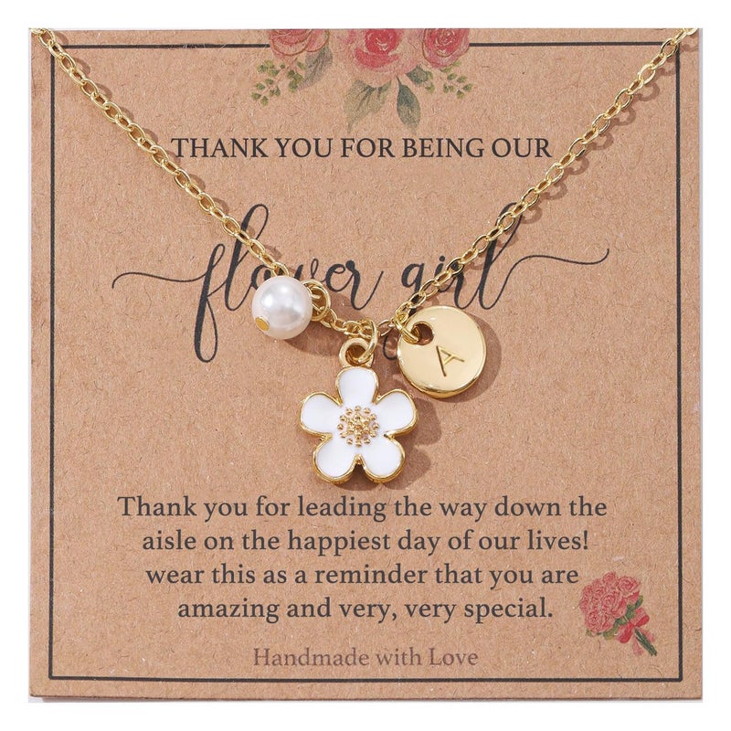 enasal Flower Girl Proposal Necklace Gifts for Girls,Bridesmaid Gifts from the Bride,Initial A Pendant Necklace Thank You for Being Our Flower Girl on Wedding Bridal Shower Party (Thnaks A - Image 1