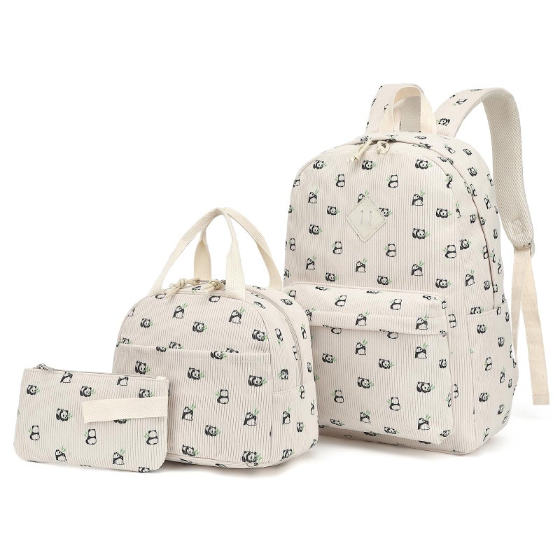 Yusudan Corduroy Girls Backpack Set 3PCS School Backpacks for Kids Elementary Middle School Bags with Lunch Box Pencil Case Beige Corduroy Panda - Image 2