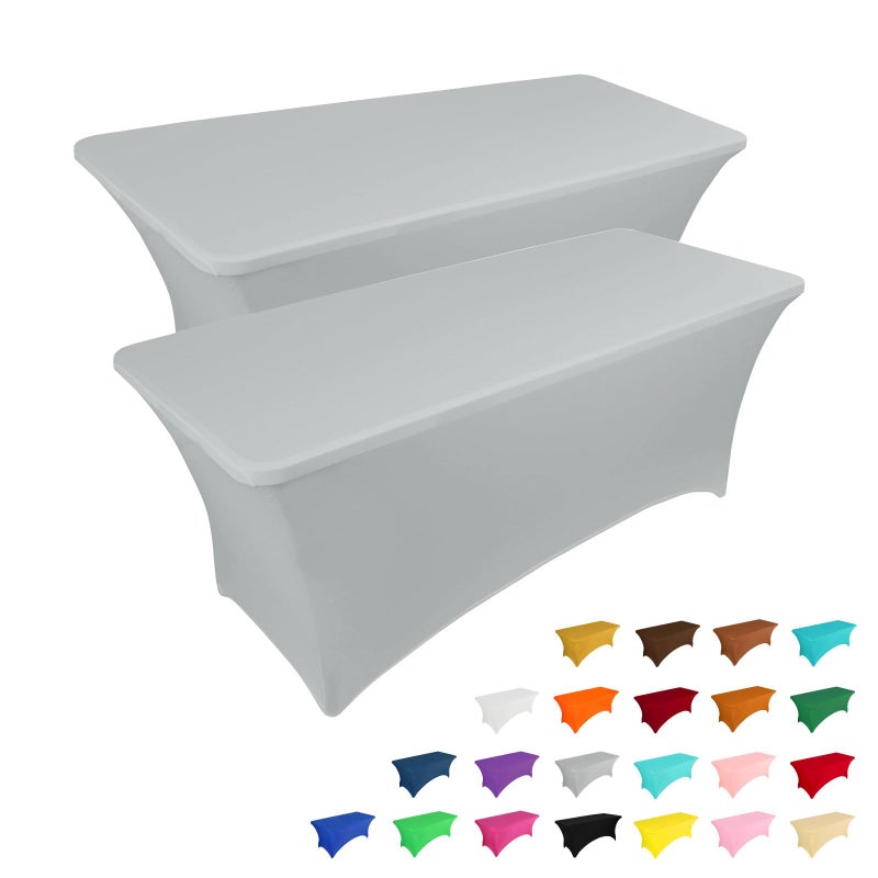 IVAPUPU 2 Pack 6FT Table Cloth for Rectangular Fitted Events Stretch Grey Table Covers Washable Cover Spandex Tablecloth Protector for Party Wedding Cocktail Banquet Festival