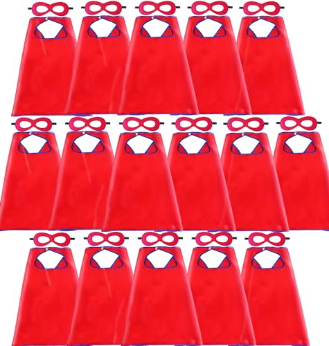 D.Q.Z DQZ Superhero Capes and Masks for Kids 16 Set Boys Super Hero Party Favor Costume 3 years old Girls Gifts Birthday Toys Red - Image 1