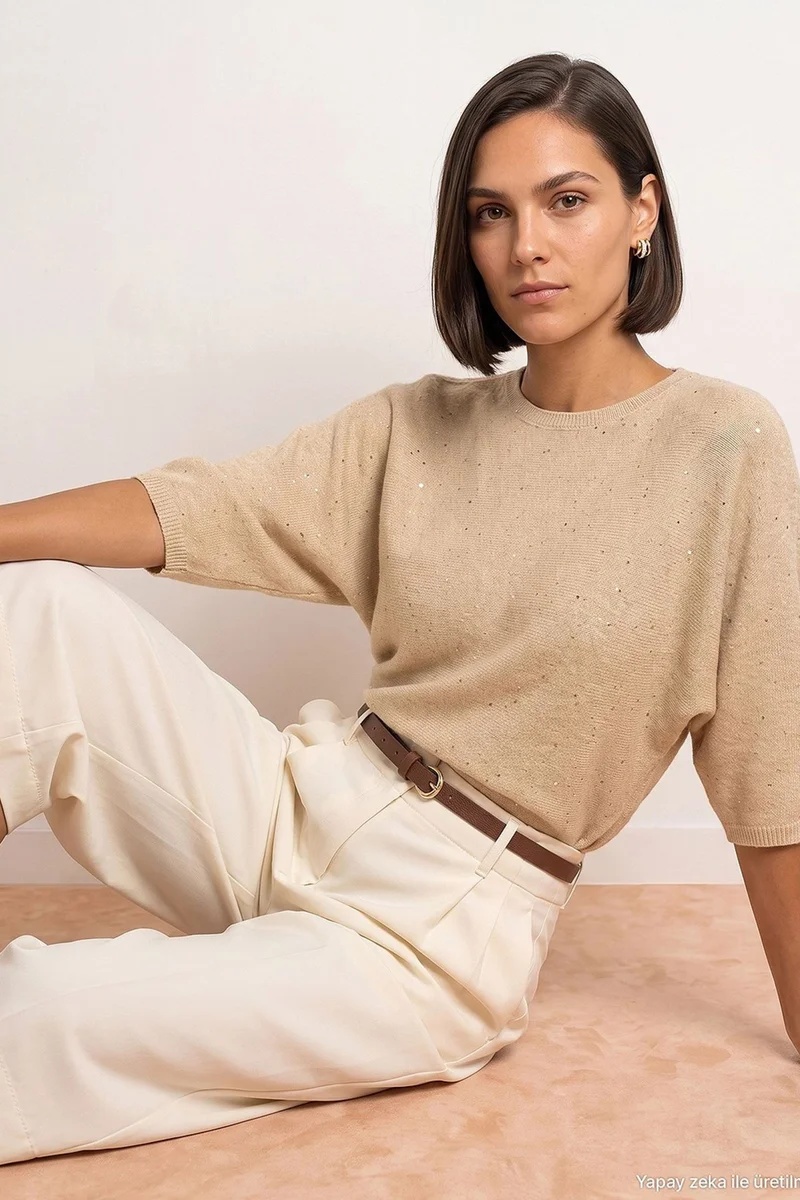 Dilvin Beige Natural DILVIN Women's Knit Sweater for Women | Best Price UAE