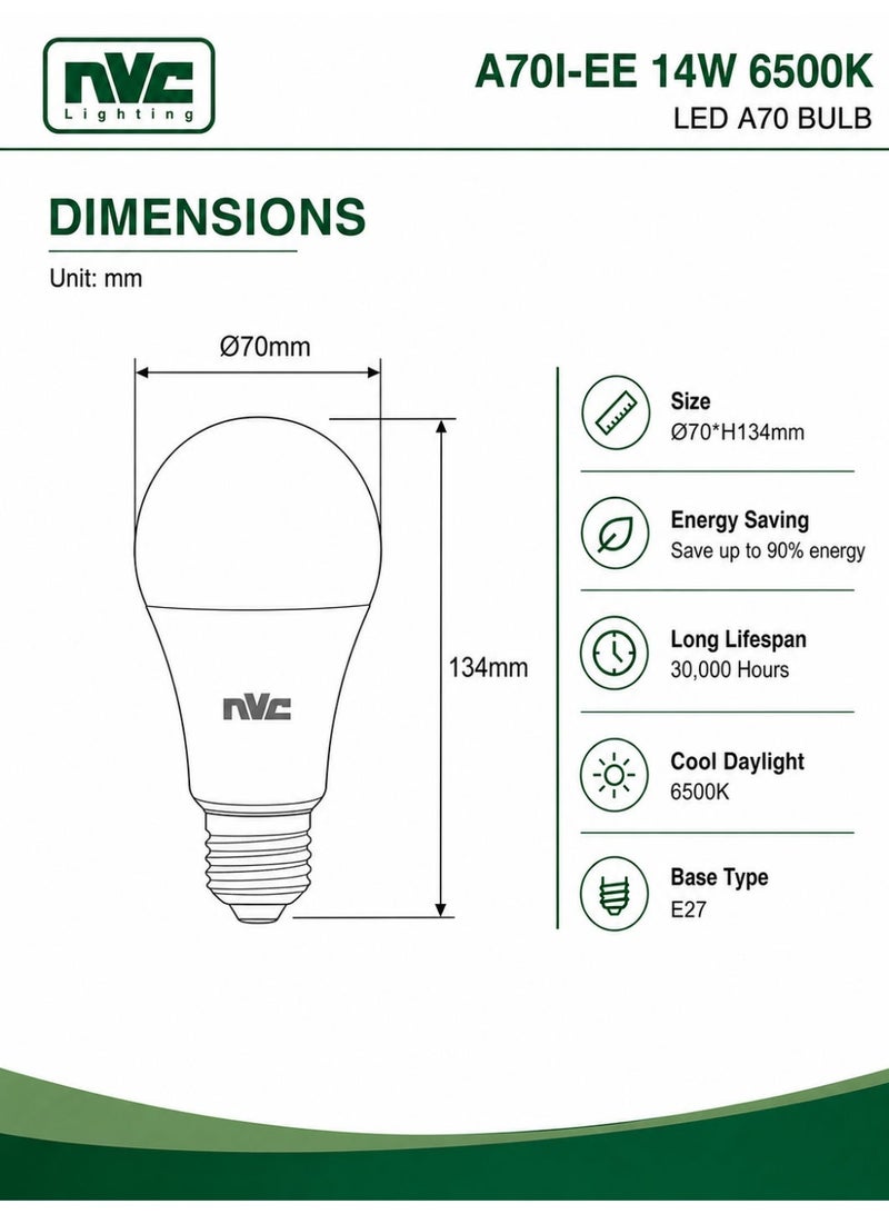 NVC A Bulb LED A70I-EE 14W 6500K E27 Ultra Bright High Efficiency (Living Room/ Café / Office) - Image 4