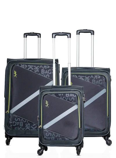 Skybags Set of 3 Luggage | Spotlight 4W Str (E) | Polyester Soft Sided 360° 4 Wheels Spinner Trolleys- Cabin-20 Inch| Medium-24Inch| Large- 28 Inch| Grey