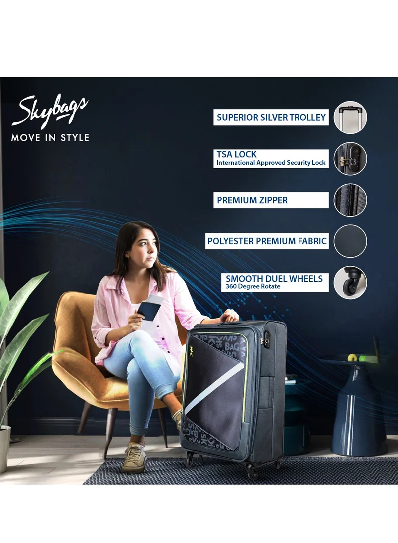 Skybags Set of 3 Luggage | Spotlight 4W Str (E) | Polyester Soft Sided 360° 4 Wheels Spinner Trolleys- Cabin-20 Inch| Medium-24Inch| Large- 28 Inch| Grey