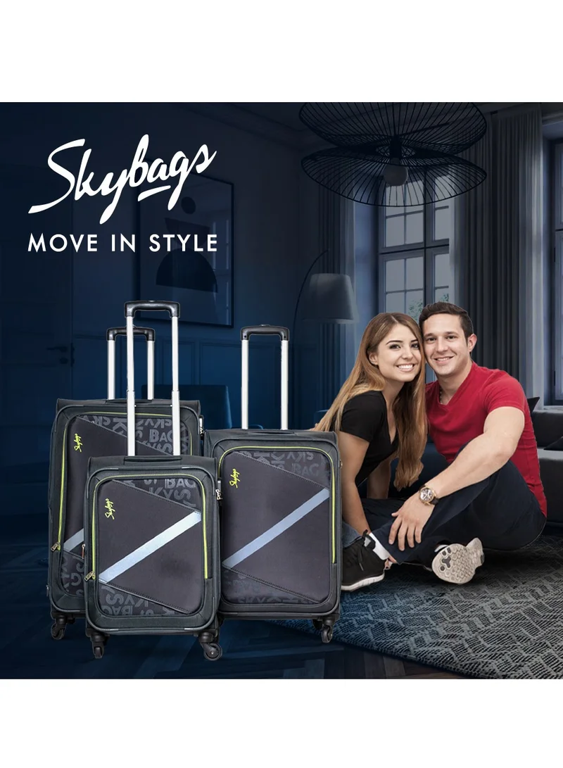Skybags Set of 3 Luggage | Spotlight 4W Str (E) | Polyester Soft Sided 360° 4 Wheels Spinner Trolleys- Cabin-20 Inch| Medium-24Inch| Large- 28 Inch| Grey