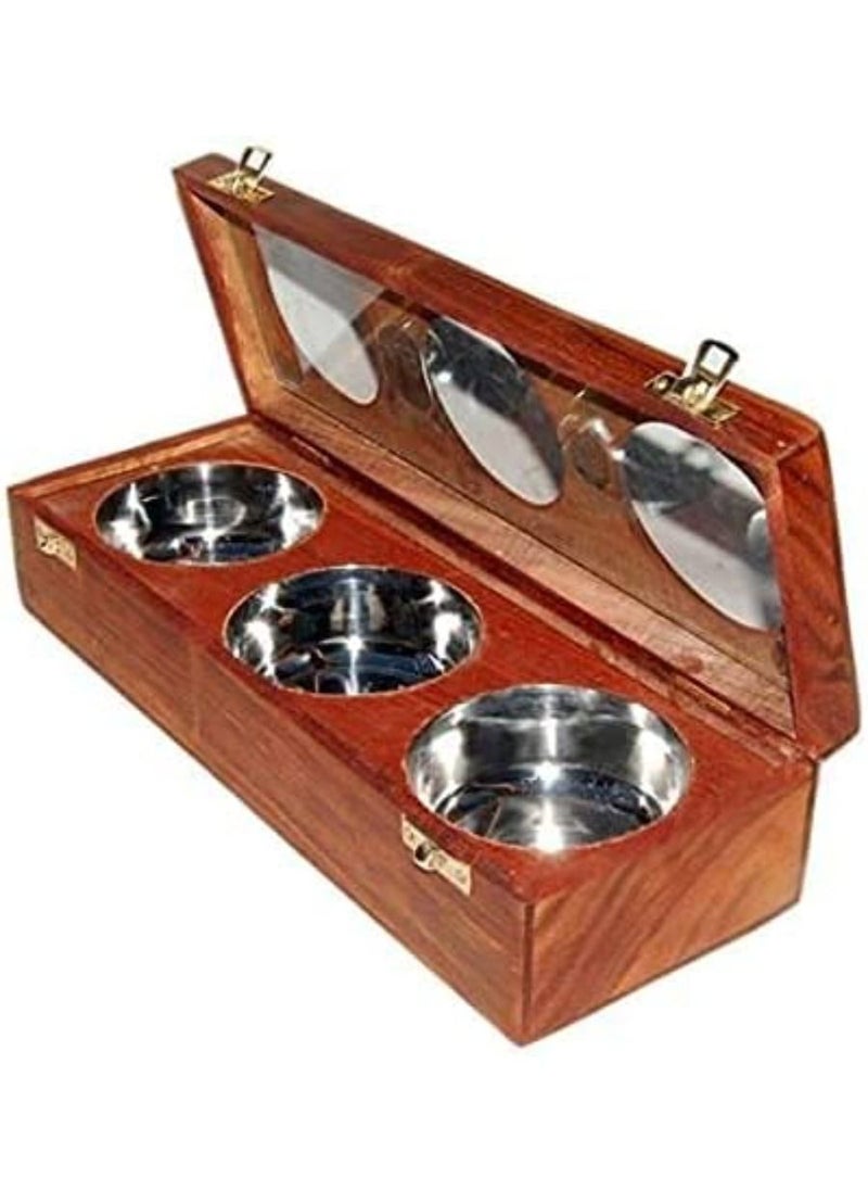 QUESERA Home Decor Dry Fruit Box Wooden Box with 3 Removable Dry Fruits Containers for Storage and Glass Lid Almost Airtight Great Gift  - Image 1