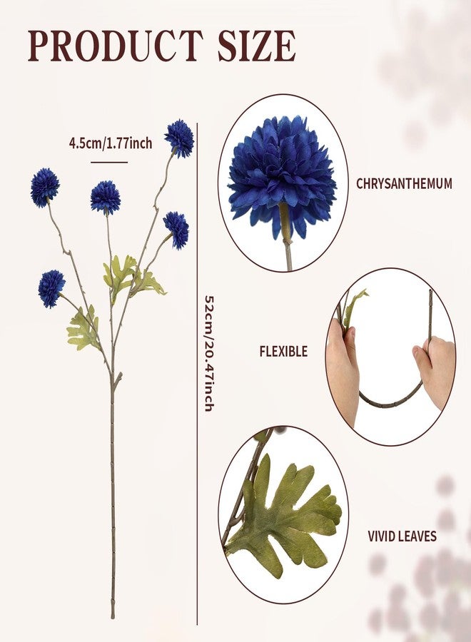 DuHouse 6pcs Artificial Flowers Faux Silk Pompon Mum,Silk Small Mini Chrysanthemum Ball with Stems for DIY Bouquets Centerpieces Vase Home Table Kitchen Decorations(Dark Blue) - Image 5