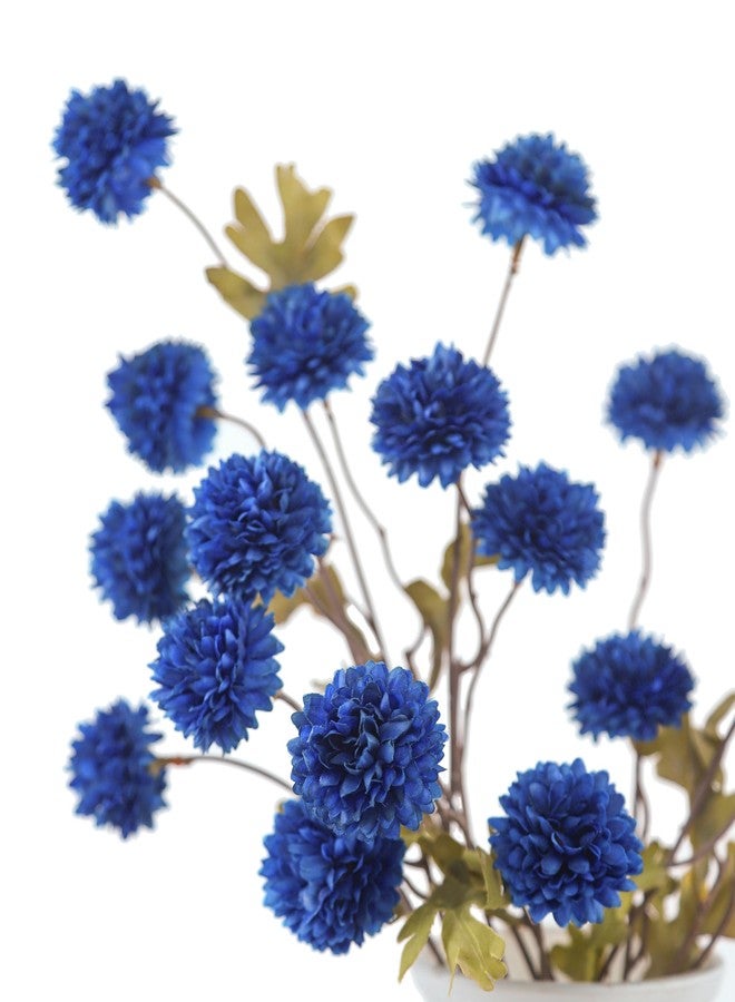 DuHouse 6pcs Artificial Flowers Faux Silk Pompon Mum,Silk Small Mini Chrysanthemum Ball with Stems for DIY Bouquets Centerpieces Vase Home Table Kitchen Decorations(Dark Blue) - Image 2