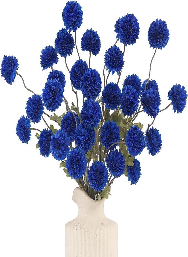 DuHouse 6pcs Artificial Flowers Faux Silk Pompon Mum,Silk Small Mini Chrysanthemum Ball with Stems for DIY Bouquets Centerpieces Vase Home Table Kitchen Decorations(Dark Blue) - Image 1