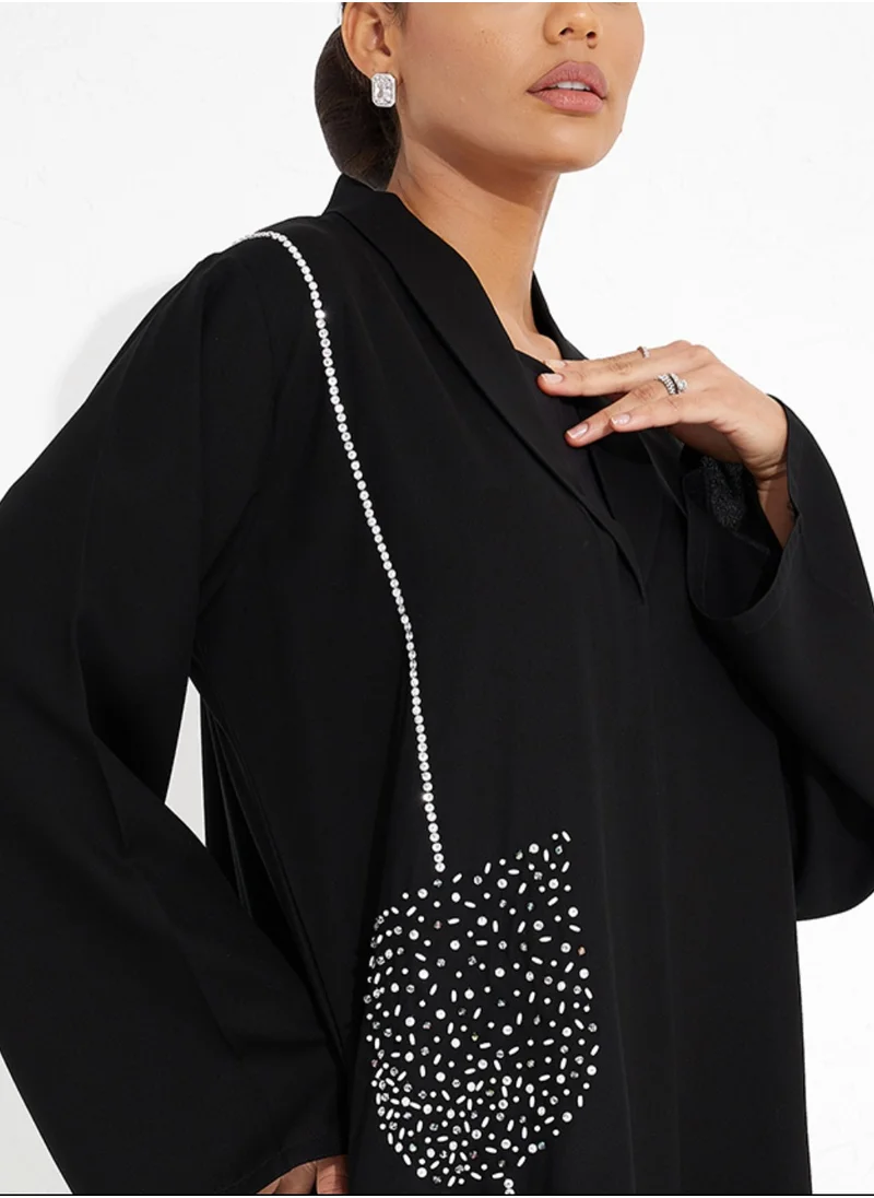 Rosette Abaya Stones Pocket Abaya