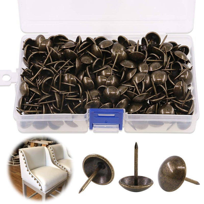 Keadic 300Pcs [ 9/16" in Diameter ] Antique Upholstery Tacks Furniture Nails Pins Assortment Kit for Upholstered Furniture Cork Board or DIY Projects - Bronze - Image 1