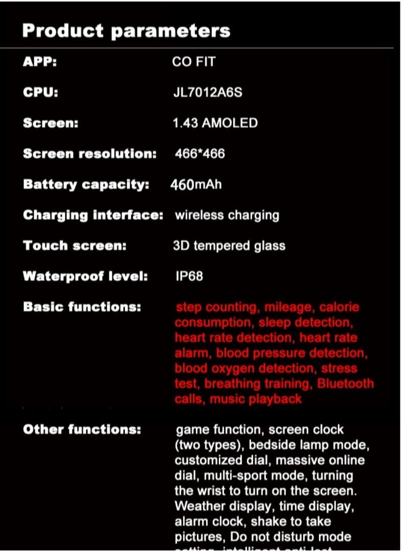 LESHP - Smart Watch 1.43-inch AMOLED Men's Smart Watch Women's Smart Watch with Bluetooth Make/Answer Phone Fitness Mode and Sleep Mode Multi application Message Reminder Multi language 460mAh - Image 1