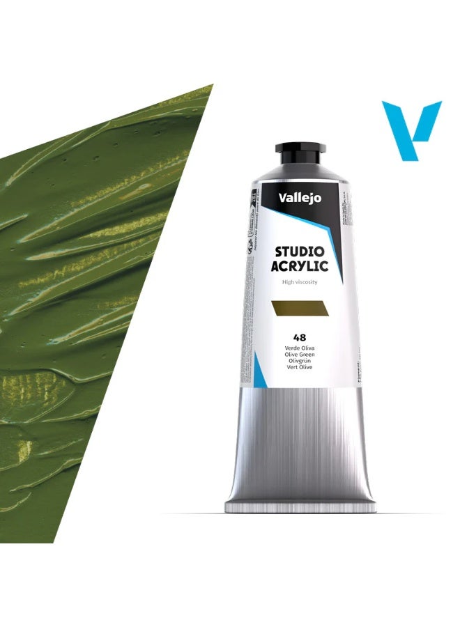 ألوان أكريليك احترافية للفنانين والاستوديوهات - أخضر زيتوني، صبغة عالية، تغطية سلسة على القماش والخشب - ١٢٥ مل