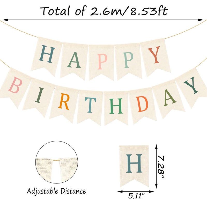 Doumeny Happy Birthday Burlap Banner Boho Birthday Garland Bunting Sage Green Pink Bohemian Party Hanging Flag White Happy Birthday Party Bunting Garland for Women Men Birthday Kid Photo Backdrop - Image 2