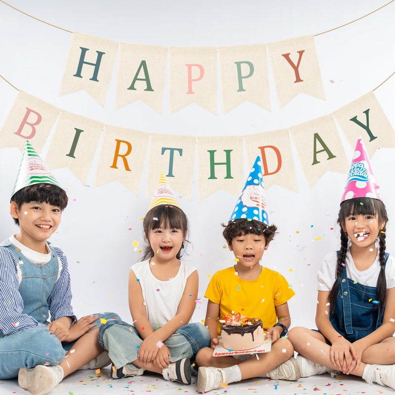 Doumeny Happy Birthday Burlap Banner Boho Birthday Garland Bunting Sage Green Pink Bohemian Party Hanging Flag White Happy Birthday Party Bunting Garland for Women Men Birthday Kid Photo Backdrop - Image 3