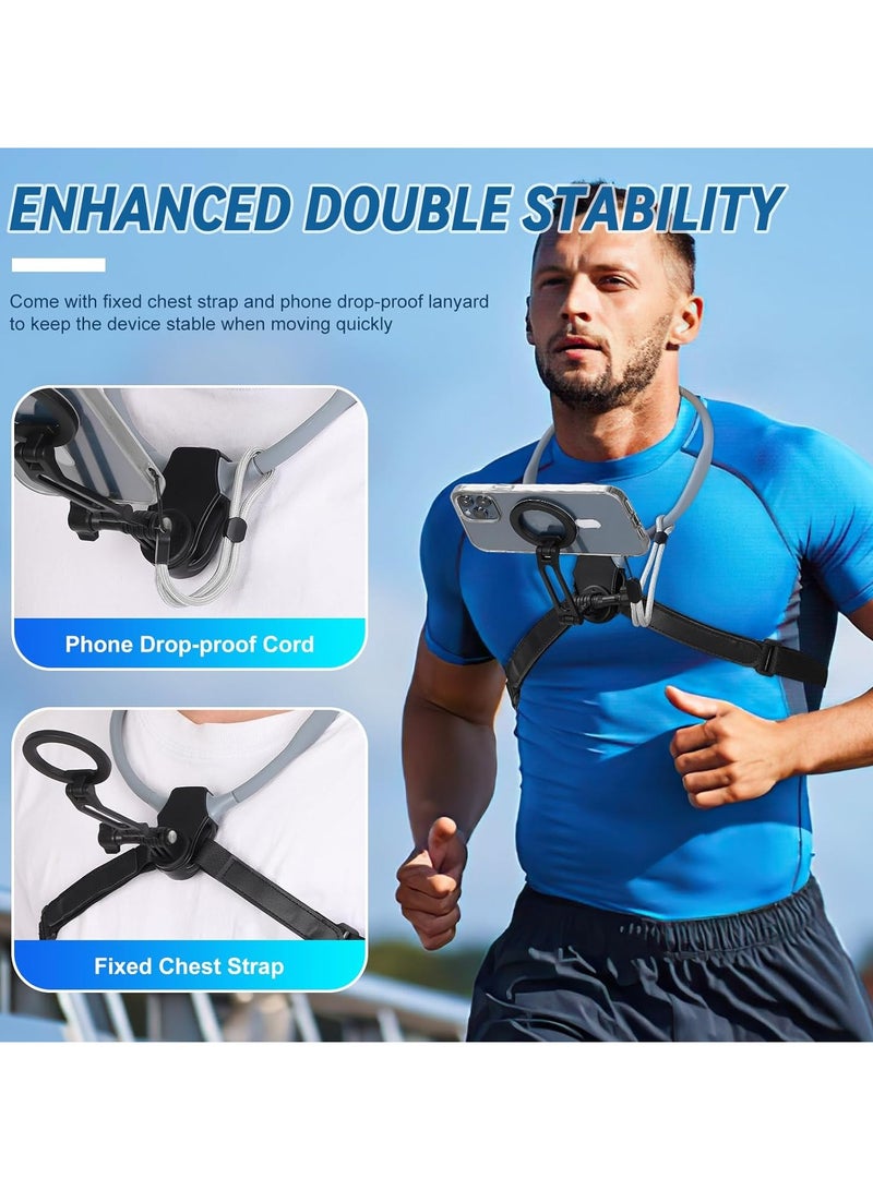 Arabest Magnetic Neck Mount for Phones, POV Phone Holder, Vlog Neck Mount with Anti-Vibration Chest Strap for Insta360, Magnetic Neck Holder for Phone 16 15 14 13 12 Series (Light Grey)  - Image 3