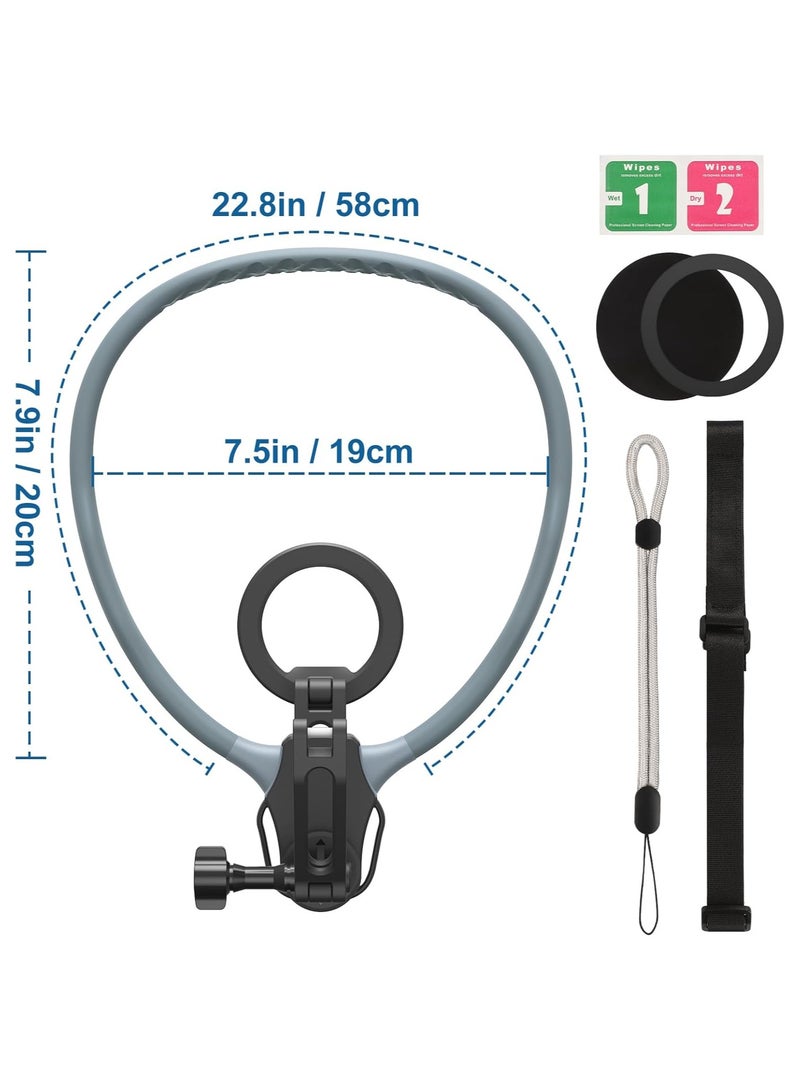 Arabest Magnetic Neck Mount for Phones, POV Phone Holder, Vlog Neck Mount with Anti-Vibration Chest Strap for Insta360, Magnetic Neck Holder for Phone 16 15 14 13 12 Series (Light Grey)  - Image 2