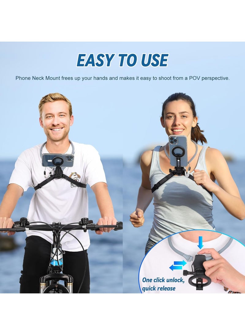 Arabest Magnetic Neck Mount for Phones, POV Phone Holder, Vlog Neck Mount with Anti-Vibration Chest Strap for Insta360, Magnetic Neck Holder for Phone 16 15 14 13 12 Series (Light Grey)  - Image 4