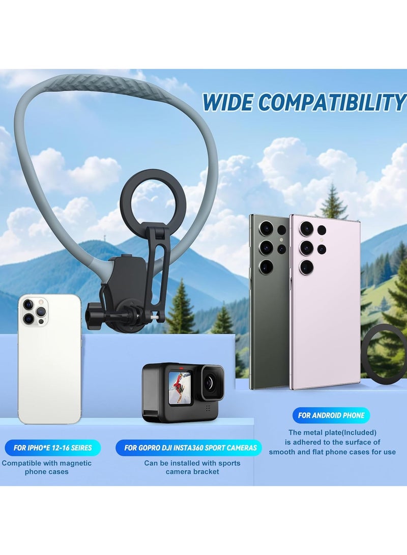 Arabest Magnetic Neck Mount for Phones, POV Phone Holder, Vlog Neck Mount with Anti-Vibration Chest Strap for Insta360, Magnetic Neck Holder for Phone 16 15 14 13 12 Series (Light Grey)  - Image 5