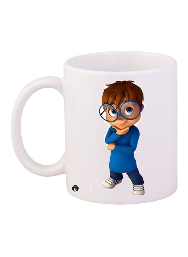 RYN Cartoon Printed Coffee Mug White/Blue/Brown 11ounce