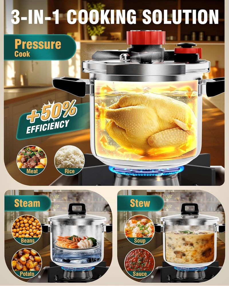 WantJoin 6Qt Pressure Cooker - 3-In-1 Stainless Steel Pressure Canner Compatible with Gas & Induction Cooker,Protective Devices,Canner Rack Included - Image 3