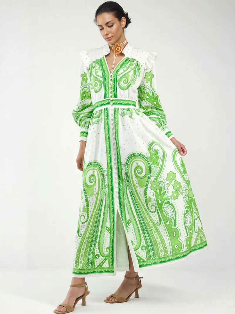 Jennyfer V-Neck Paisley Maxi Dress with Slit