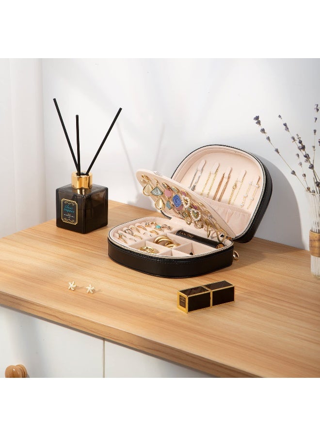 ProCase Travel Size Jewelry Box Medium Portable SeashellShaped Jewelry Case 2 Layer Jewelry Organizer in PU Leather for Women Black - Image 2