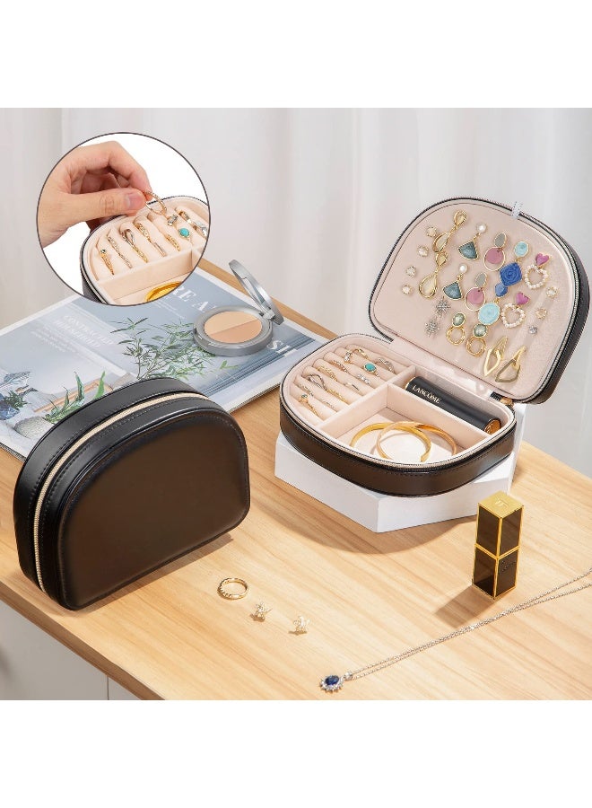 ProCase Travel Size Jewelry Box Medium Portable SeashellShaped Jewelry Case 2 Layer Jewelry Organizer in PU Leather for Women Black - Image 3