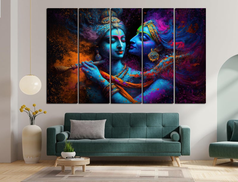 CN RETAILS Multiple Frames, Beautiful Wall art Radha krishna Painting for home decor Living Room, Bedroom, Office, Hotels, Wooden Framed Digital Painting (50inch x 30inch) mf318 (Desing-3) - Image 2