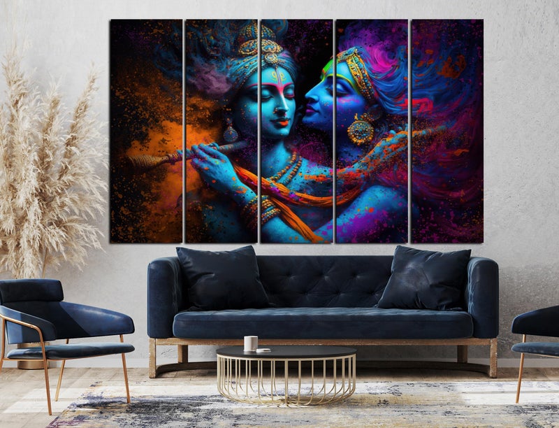 CN RETAILS Multiple Frames, Beautiful Wall art Radha krishna Painting for home decor Living Room, Bedroom, Office, Hotels, Wooden Framed Digital Painting (50inch x 30inch) mf318 (Desing-3) - Image 5