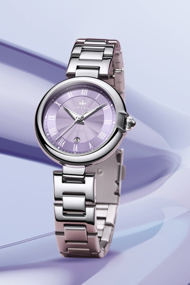 أوليفز ساعة كوارتز نسائية بتصميم فاخر أنيق، مرصعة بالكريستال، بسوار من الفولاذ المقاوم للصدأ، مقاومة للماء مع وظيفة التقويم - Image 1