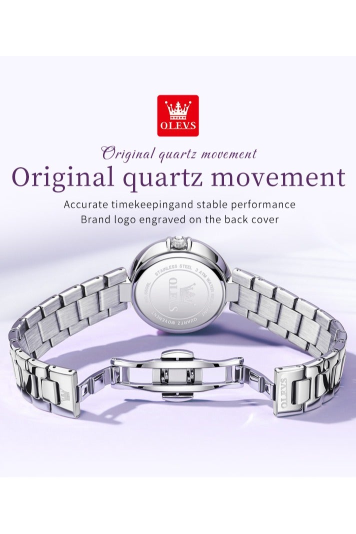 أوليفز ساعة كوارتز نسائية بتصميم فاخر أنيق، مرصعة بالكريستال، بسوار من الفولاذ المقاوم للصدأ، مقاومة للماء مع وظيفة التقويم - Image 4