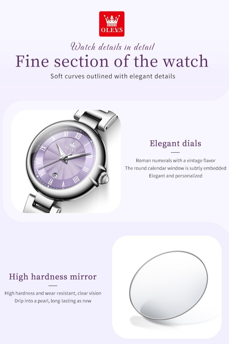 أوليفز ساعة كوارتز نسائية بتصميم فاخر أنيق، مرصعة بالكريستال، بسوار من الفولاذ المقاوم للصدأ، مقاومة للماء مع وظيفة التقويم - Image 5