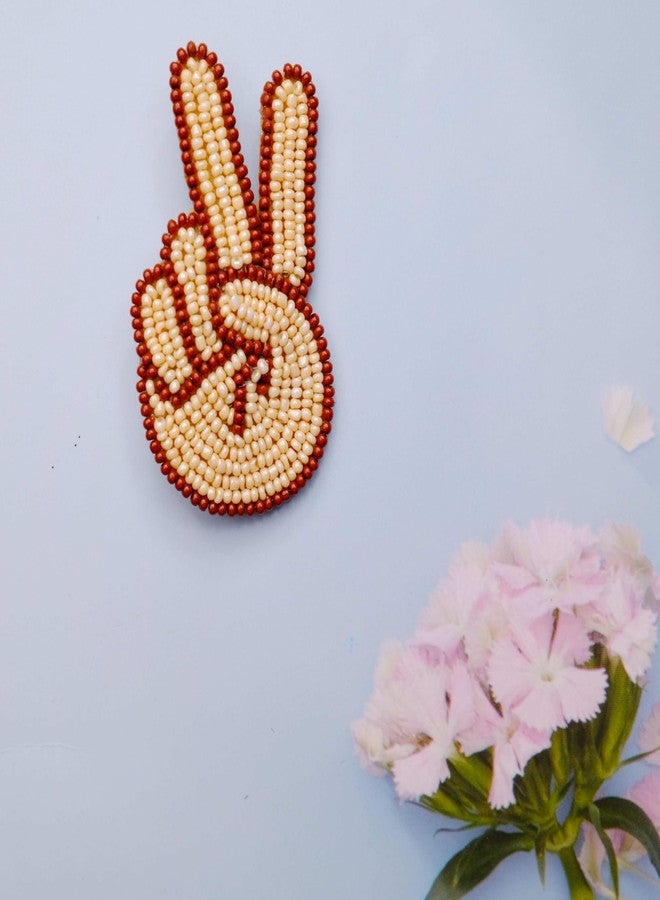 Abeo Handmade Peace Symbol Beaded Brooch, 5-6 cm, Beige and Brown, Traditional Embroidered Design - Image 3