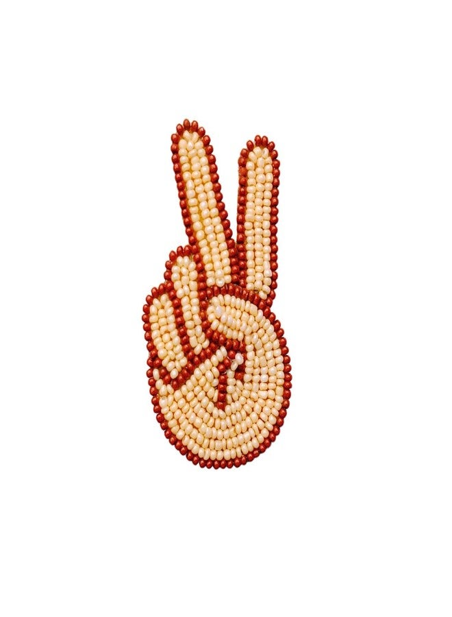 Abeo Handmade Peace Symbol Beaded Brooch, 5-6 cm, Beige and Brown, Traditional Embroidered Design - Image 1