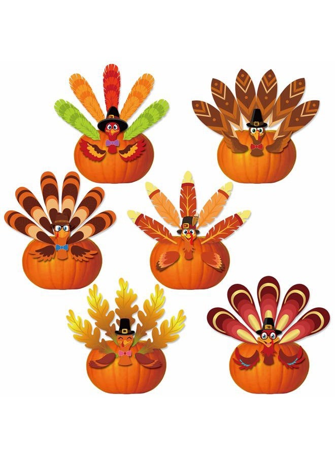 Konsait Thanksgiving Pumpkin Turkey Making Kit, Thanksgiving Turkey Craft for Kids, 6 Turkeys Fall Decor, for Give Thanks Thanksgiving Party Fall Turkey Craft Thanksgiving Party Games Accessories - Image 1