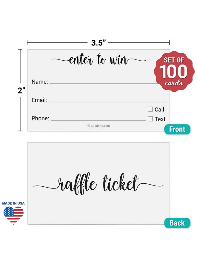 321Done - Enter To Win Tickets (Set Of 100) 3.5X2 Name Phone Number And Email Raffle Tickets Entry Form For Contests Drawings Lotteries Prize Game White - Image 1