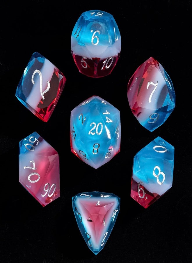 CRITALLIC 7PCS DND Dice Set,Transparent Sharp Edge Dice Set D&D RPG Polyhedral Die,for Dungeons and Dragons TTRPG Games Roleplaying Games,with Gift Box(Red & White & Blue) - Image 1