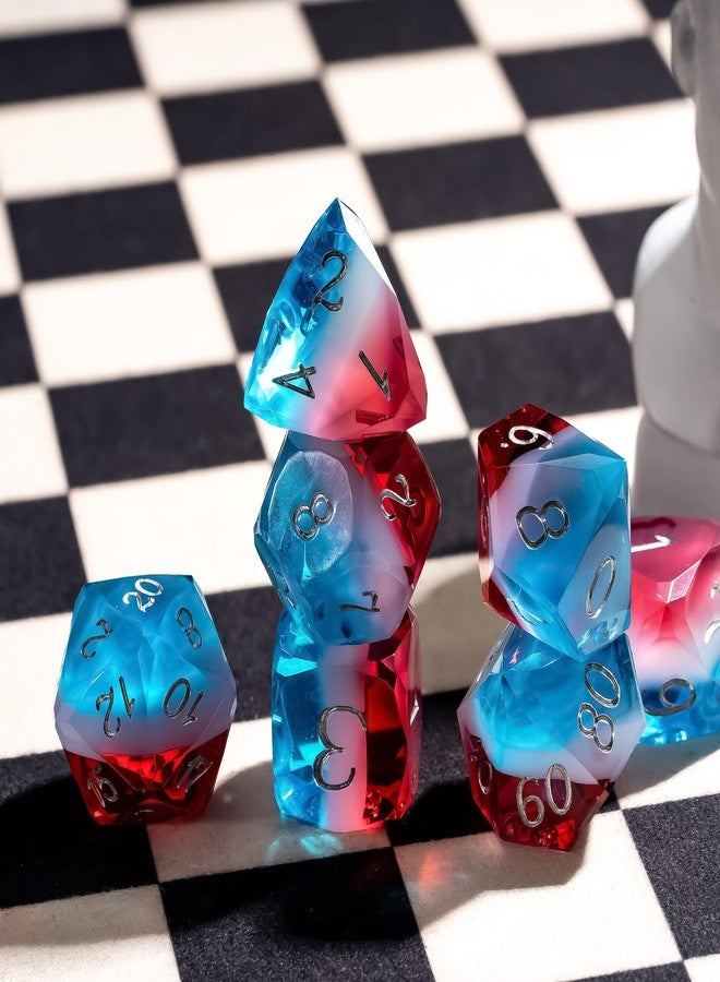 CRITALLIC 7PCS DND Dice Set,Transparent Sharp Edge Dice Set D&D RPG Polyhedral Die,for Dungeons and Dragons TTRPG Games Roleplaying Games,with Gift Box(Red & White & Blue) - Image 5
