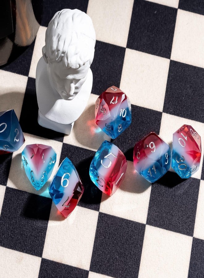 CRITALLIC 7PCS DND Dice Set,Transparent Sharp Edge Dice Set D&D RPG Polyhedral Die,for Dungeons and Dragons TTRPG Games Roleplaying Games,with Gift Box(Red & White & Blue) - Image 4