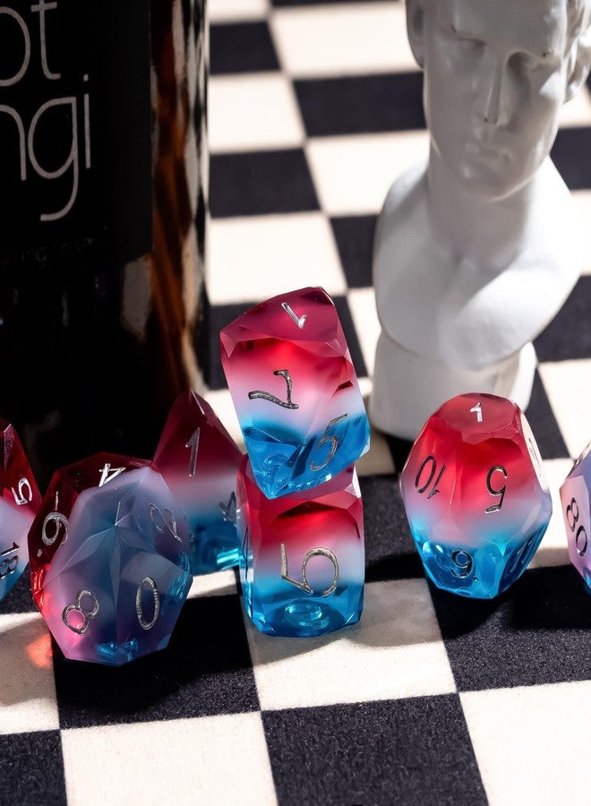 CRITALLIC 7PCS DND Dice Set,Transparent Sharp Edge Dice Set D&D RPG Polyhedral Die,for Dungeons and Dragons TTRPG Games Roleplaying Games,with Gift Box(Red & White & Blue) - Image 3